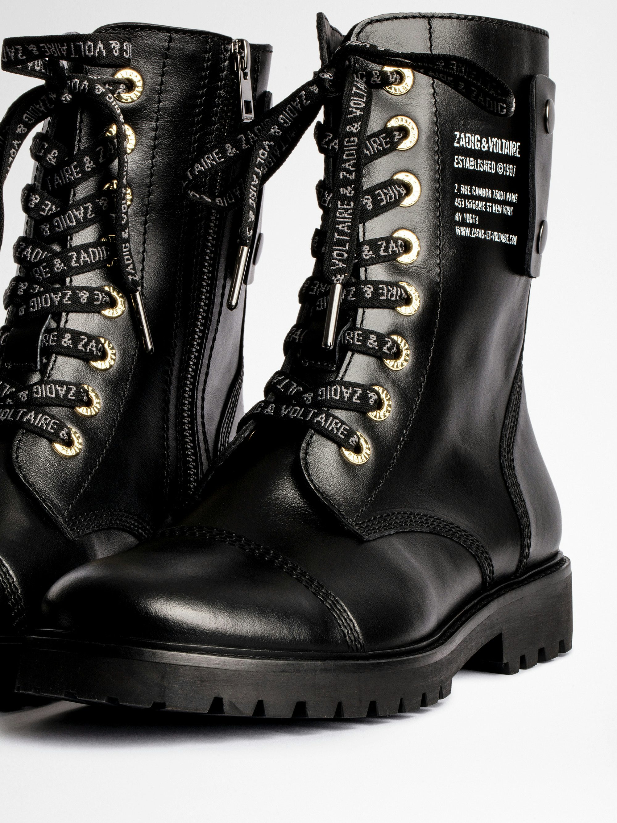 Joe Ankle Boots - Leather ranger boots with print and patch.